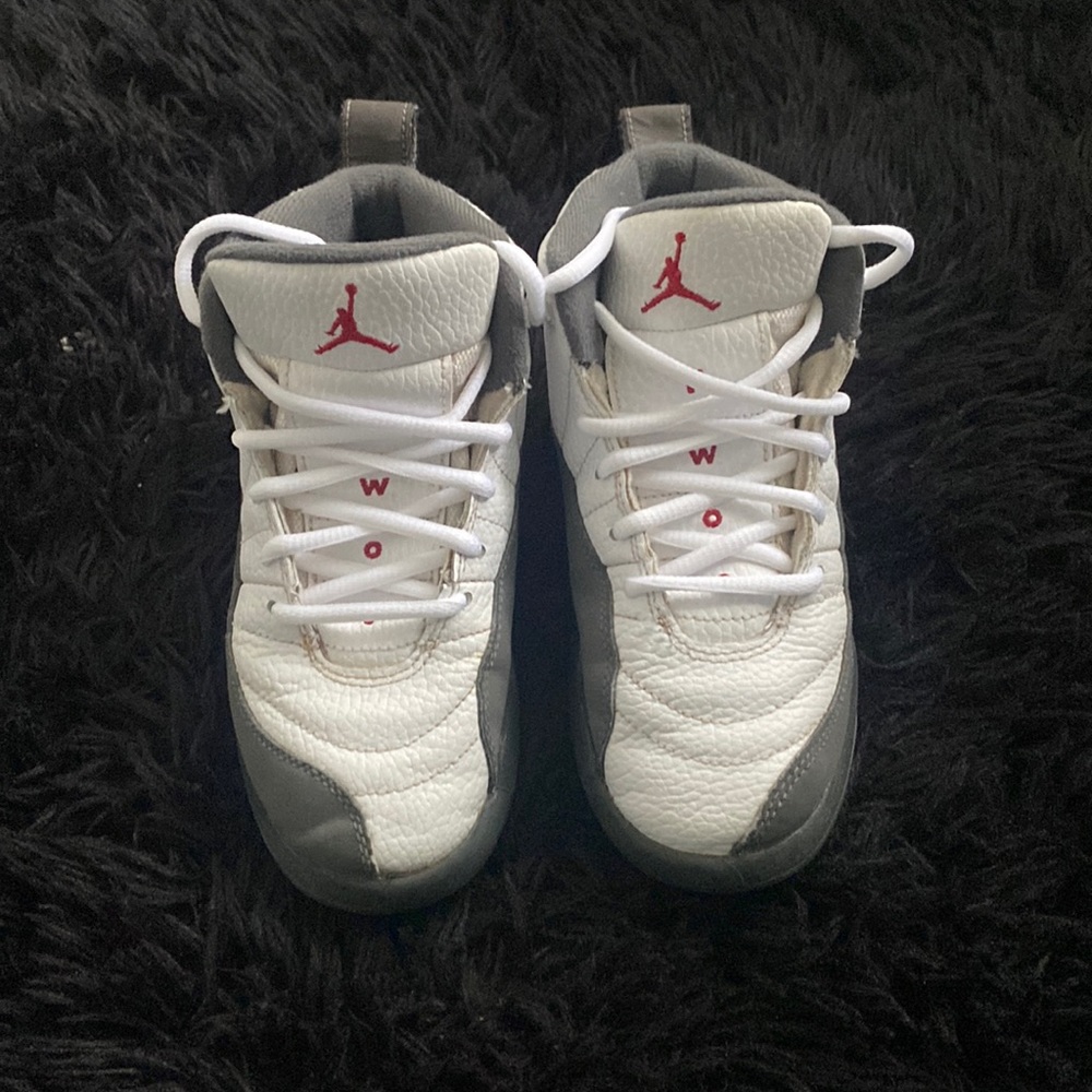 White and gray Jordans